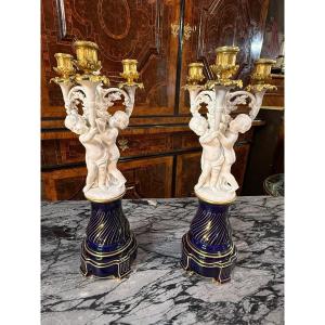 Pair Of Sevres Putti Candelabra