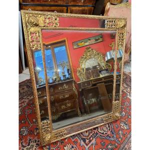 Regence Mirror With Glazed Wooden Gilt-wood Frame From The 18th Century