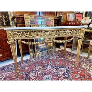 TABLE CONSOLE EPOQUE LOUIS XVI EN BOIS DORE