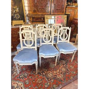 SERIE DE SIX CHAISES LYRE STYLE LOUIS XVI