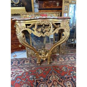 CONSOLE D'APPLIQUE LOUIS XV - 18ème  EN BOIS DORE