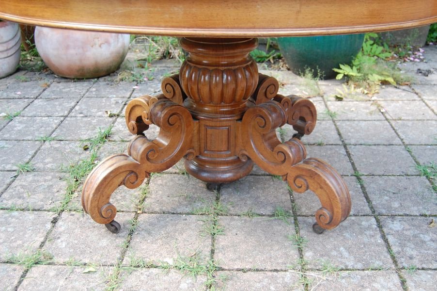 Napoleon III Table With Central Foot In Walnut With Six Extensions 16 Place Settings Late 19th Century-photo-2