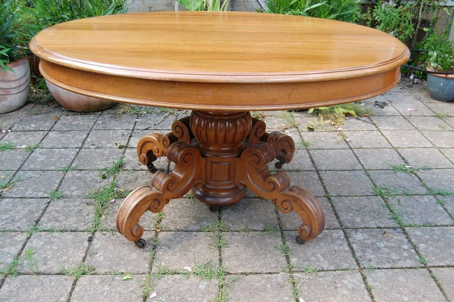 Napoleon III Table With Central Foot In Walnut With Six Extensions 16 Place Settings Late 19th Century-photo-1