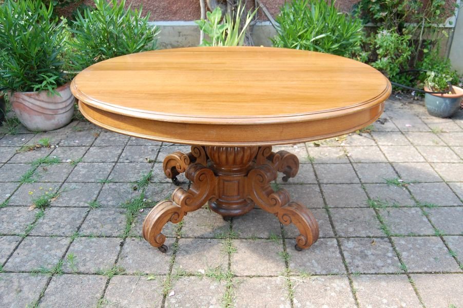 Napoleon III Table With Central Foot In Walnut With Six Extensions 16 Place Settings Late 19th Century-photo-2