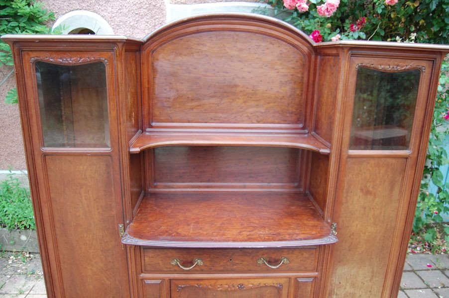 Buffet Two Corps D Art Nouveau School Of Nancy In Speckled Mahogany-photo-4