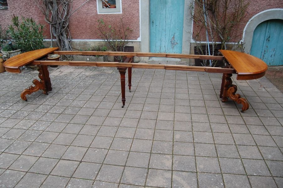 Napoleon III Table With Central Foot In Walnut With Six Extensions 16 Place Settings Late 19th Century-photo-2