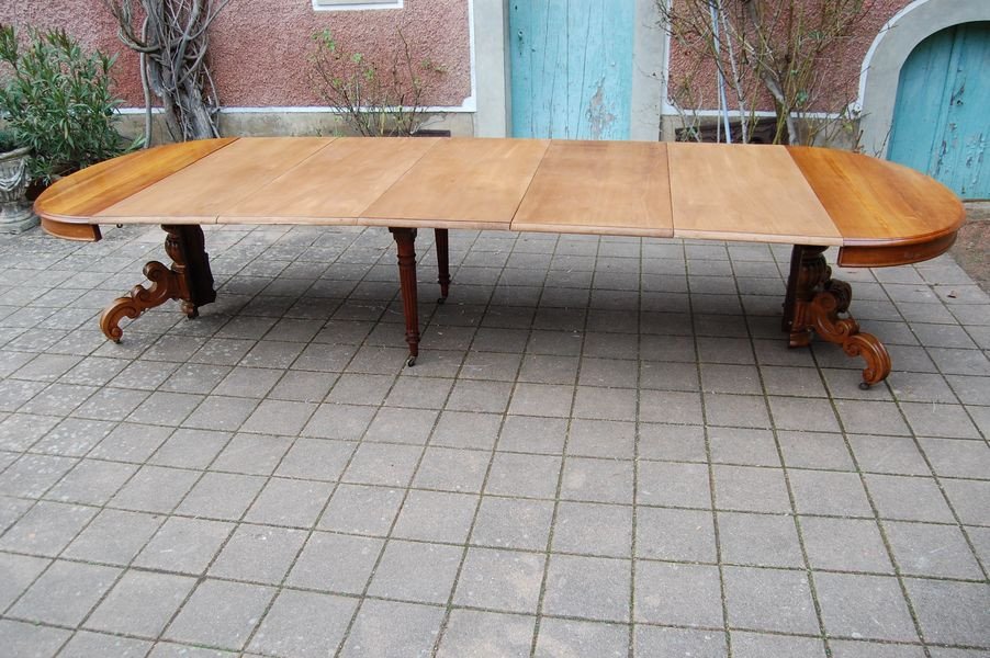 Napoleon III Table With Central Foot In Walnut With Six Extensions 16 Place Settings Late 19th Century-photo-4