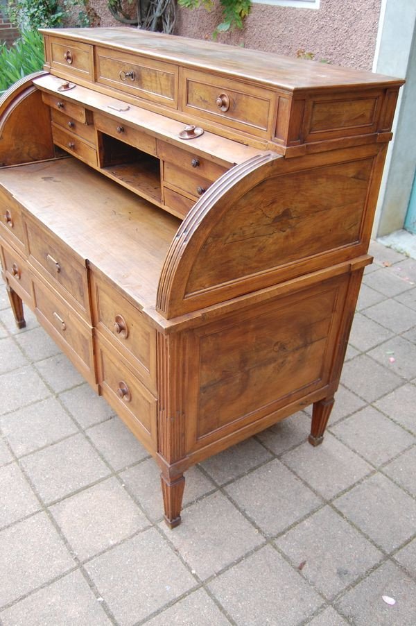 Cylinder Desk D Louis XVI Period In Walnut Er Plum Tree From The 18th Century-photo-2