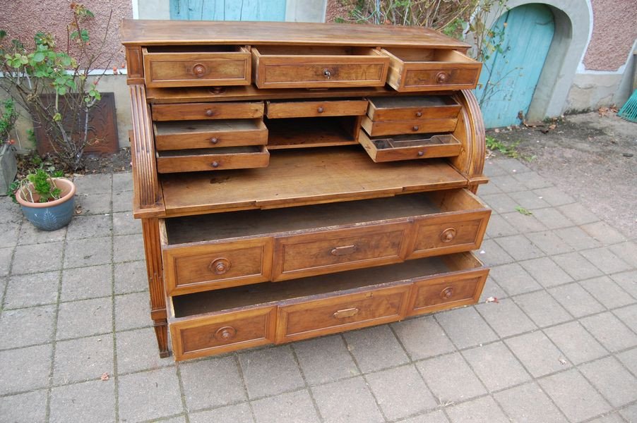 Cylinder Desk D Louis XVI Period In Walnut Er Plum Tree From The 18th Century-photo-3