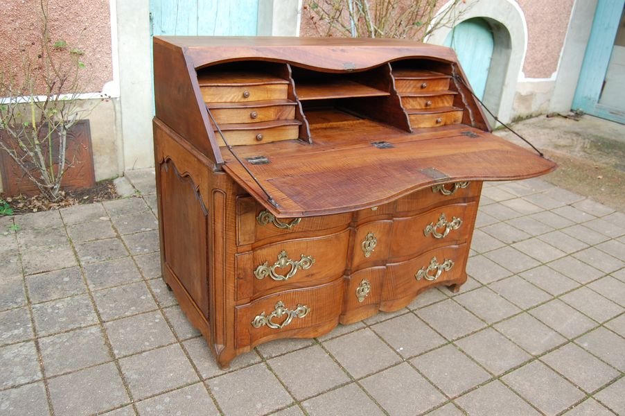 Commode Bureau à Pente D époque Louis XV En Noyer Du 18e Siécle En Noyer-photo-3