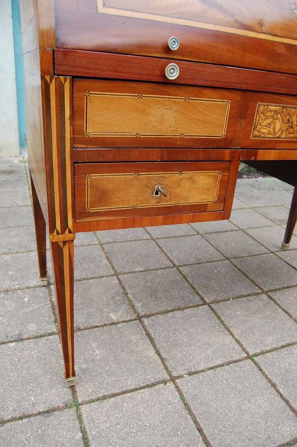 Cylinder Desk D Louis XVI Period In Walnut Er Plum Tree From The 18th Century-photo-2