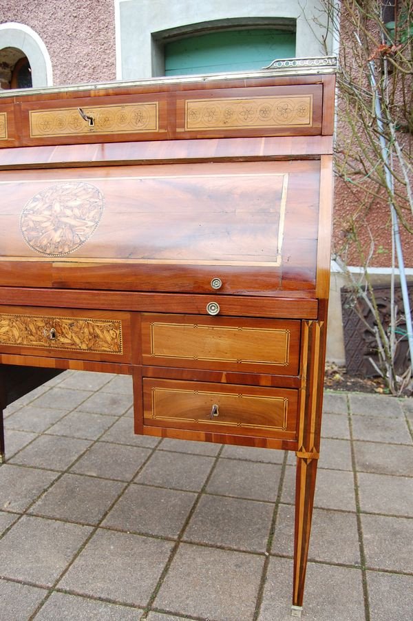 Cylinder Desk D Louis XVI Period In Walnut Er Plum Tree From The 18th Century-photo-6