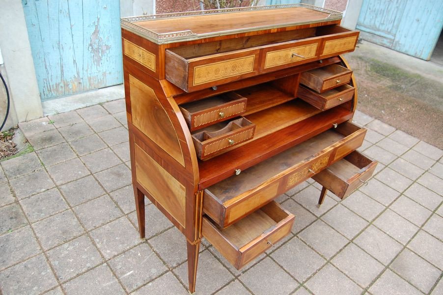 Cylinder Desk D Louis XVI Period In Walnut Er Plum Tree From The 18th Century-photo-7