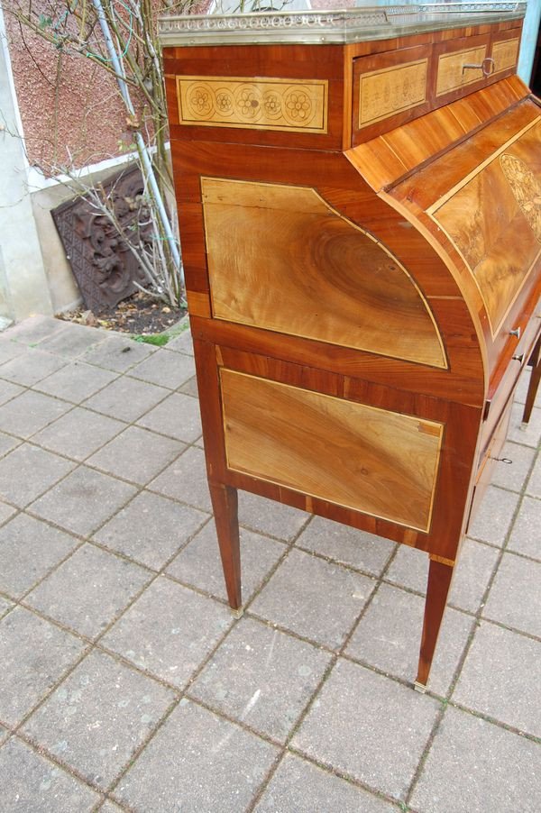 Cylinder Desk D Louis XVI Period In Walnut Er Plum Tree From The 18th Century-photo-8