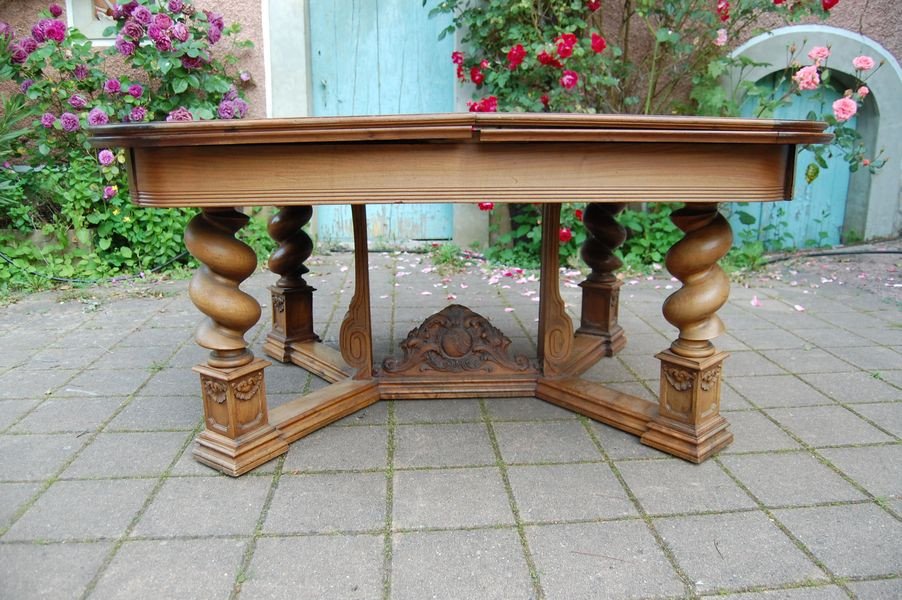 Napoleon III Table With Central Foot In Walnut With Extensions 14 Place Settings Late 19th Century-photo-2