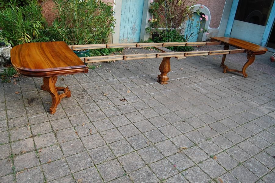 Napoleon III Table In Walnut Late 19th Century 5 Extensions 18 To 20 Place Settings-photo-4