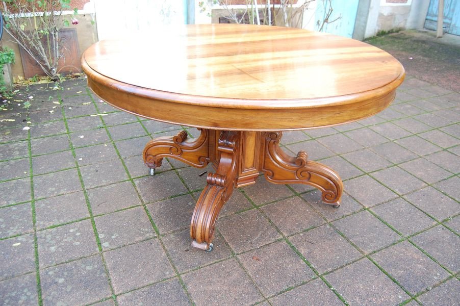 Napoleon III Table With Central Walnut Leg With 4 Extensions 14 Place Settings Late 19th Century-photo-3