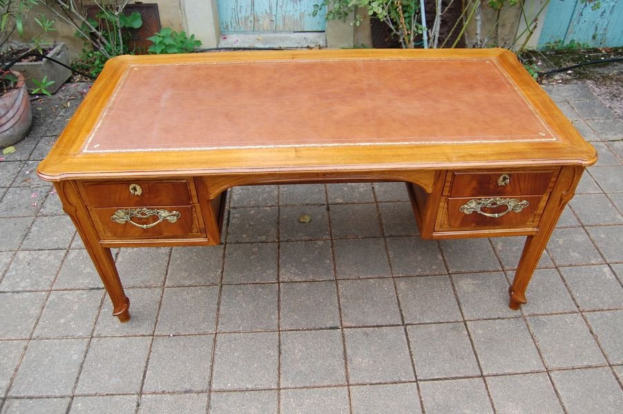 Large Art Nouveau Desk In Blond Mahogany From The 1900s-photo-2