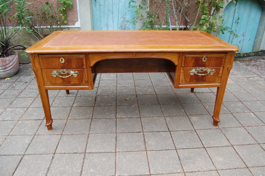 Large Art Nouveau Desk In Blond Mahogany From The 1900s-photo-3