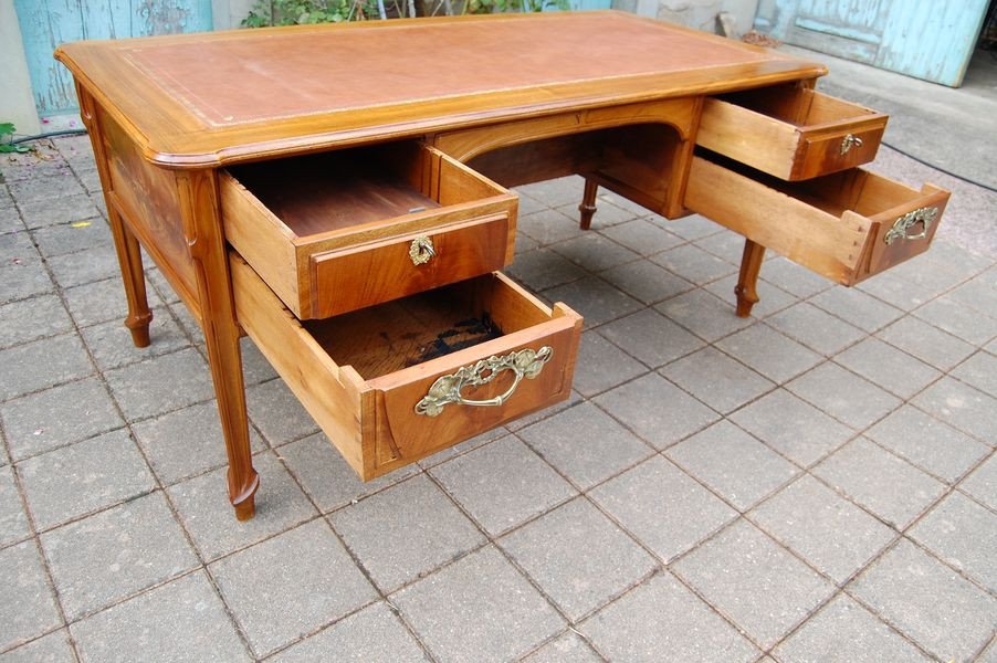 Large Art Nouveau Desk In Blond Mahogany From The 1900s-photo-5