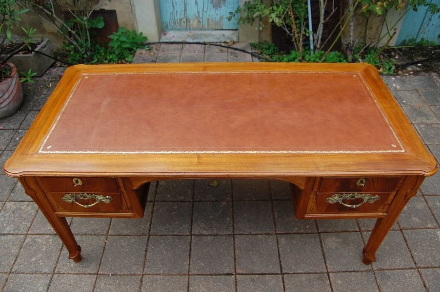 Large Art Nouveau Desk In Blond Mahogany From The 1900s-photo-6