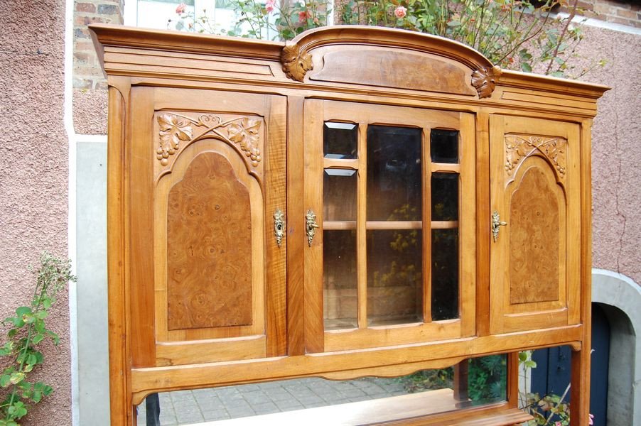 Buffet Deux Corps Art Nouveau En Noyer Des Années 1900-photo-3