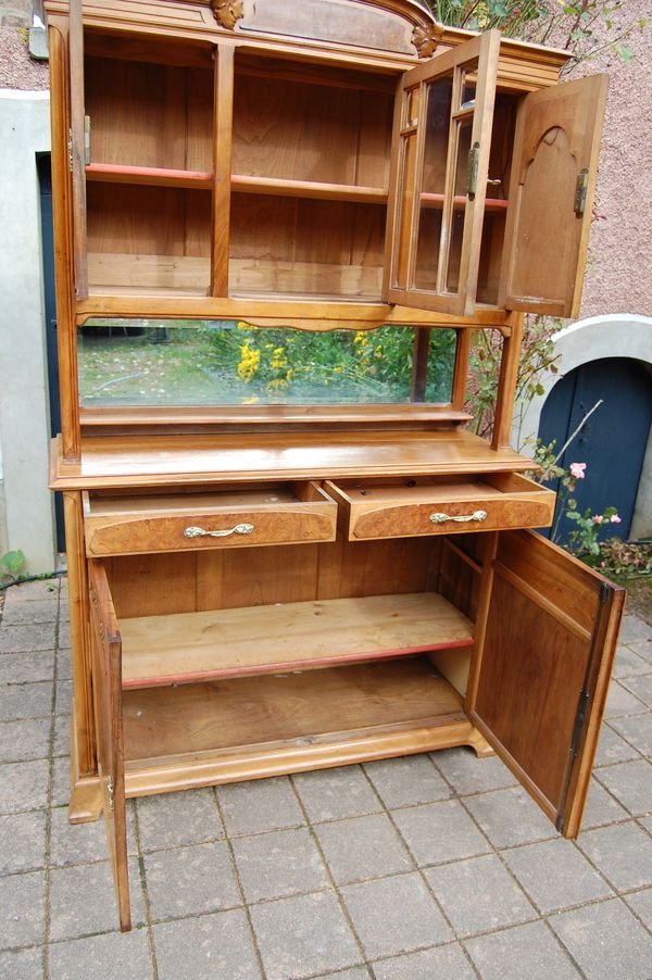 Art Nouveau Two-body Walnut Buffet From The 1900s-photo-4