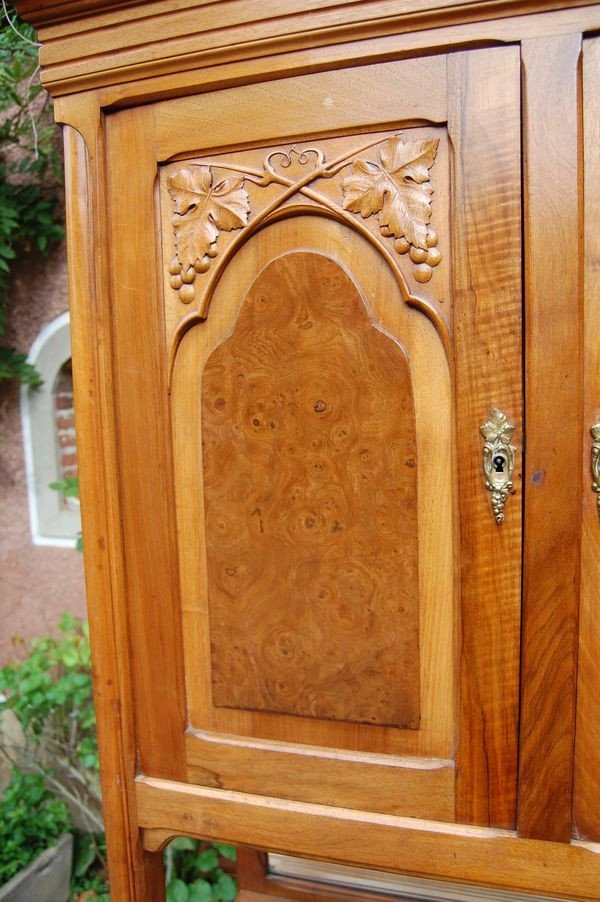 Art Nouveau Two-body Walnut Buffet From The 1900s-photo-3