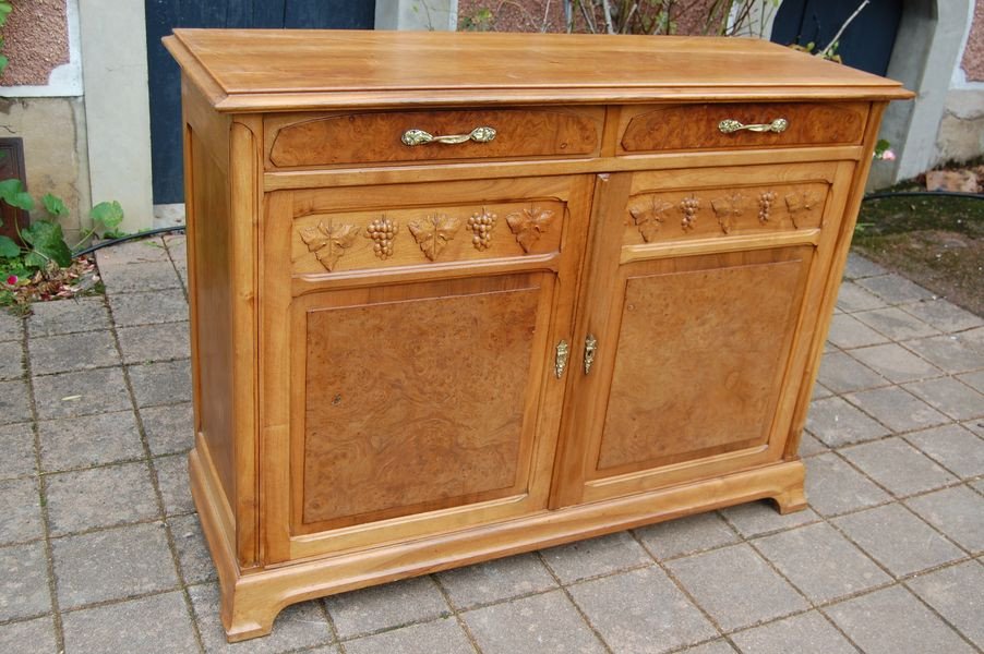 Art Nouveau Two-body Walnut Buffet From The 1900s-photo-5