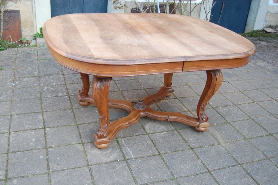 Napoleon III Walnut Table, Late 19th Century, 16 Place Settings, With 4 Extensions-photo-2