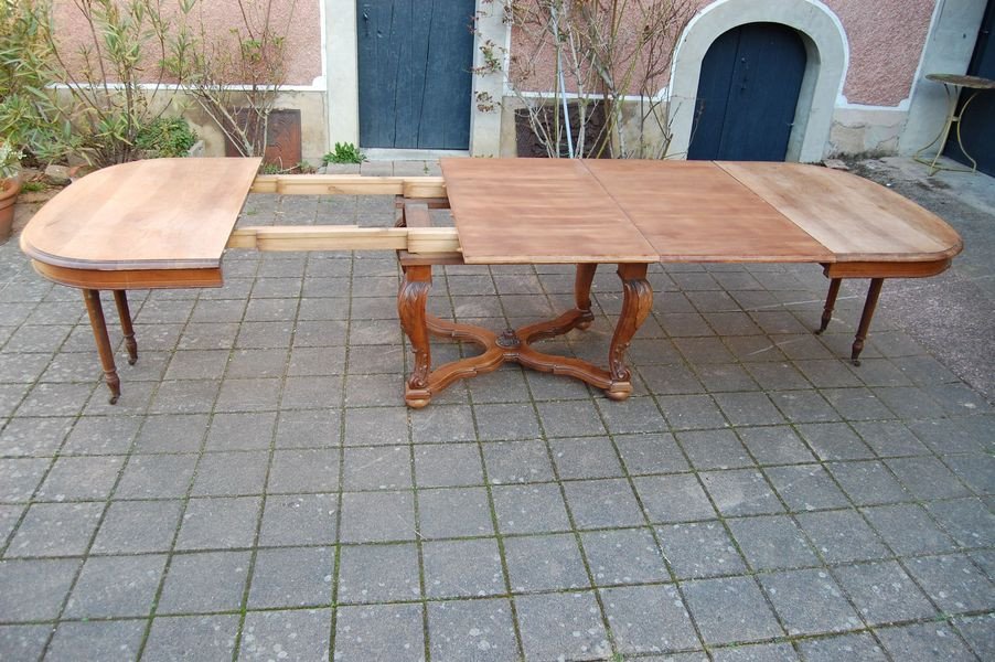 Napoleon III Walnut Table, Late 19th Century, 16 Place Settings, With 4 Extensions-photo-4