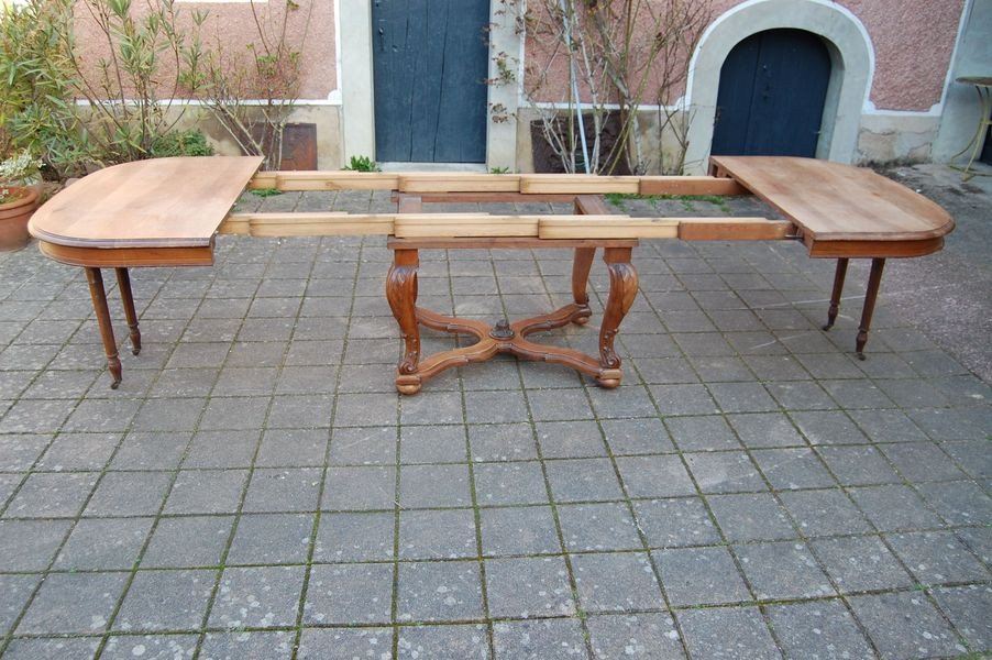 Napoleon III Walnut Table, Late 19th Century, 16 Place Settings, With 4 Extensions-photo-3