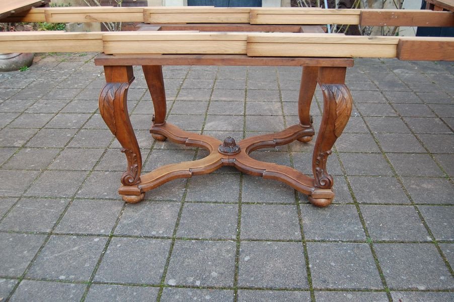 Napoleon III Walnut Table, Late 19th Century, 16 Place Settings, With 4 Extensions-photo-4