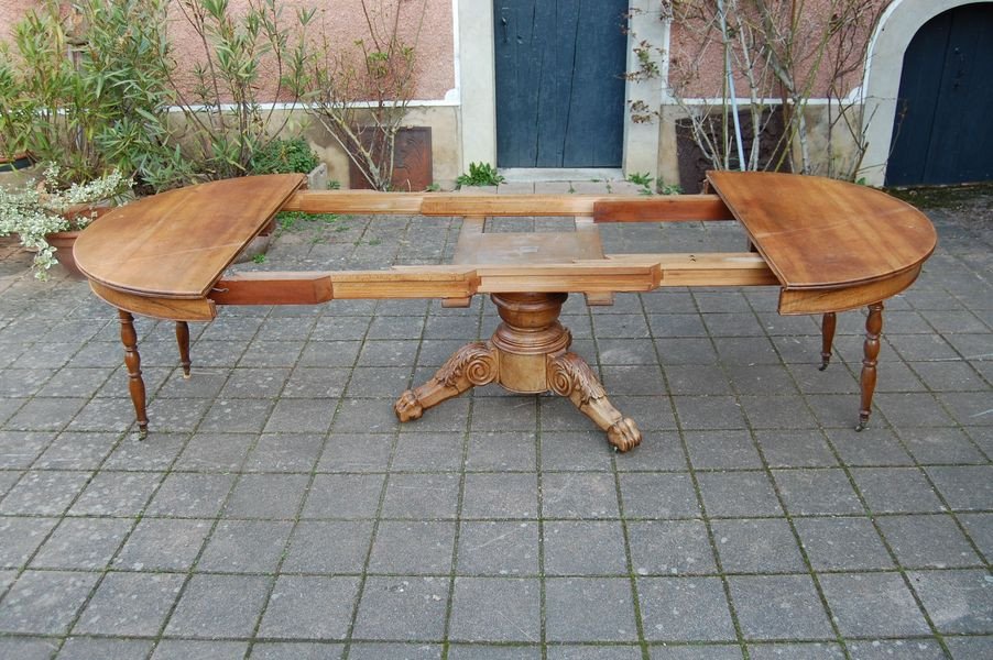 Napoleon III Walnut Table, Late 19th Century, 12 Place Settings, With 3 Extensions-photo-3