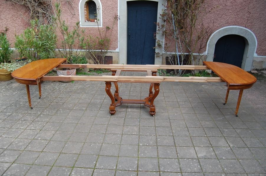 Napoleon III Walnut Table, Late 19th Century, 18 Place Settings, 5 Extensions-photo-3