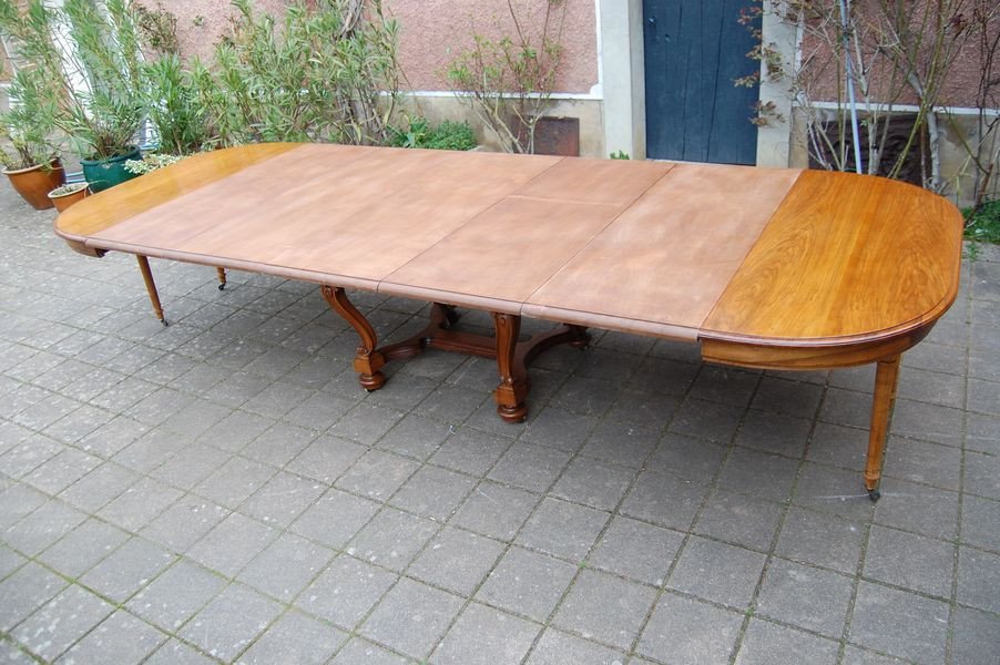 Napoleon III Walnut Table, Late 19th Century, 18 Place Settings, 5 Extensions-photo-4