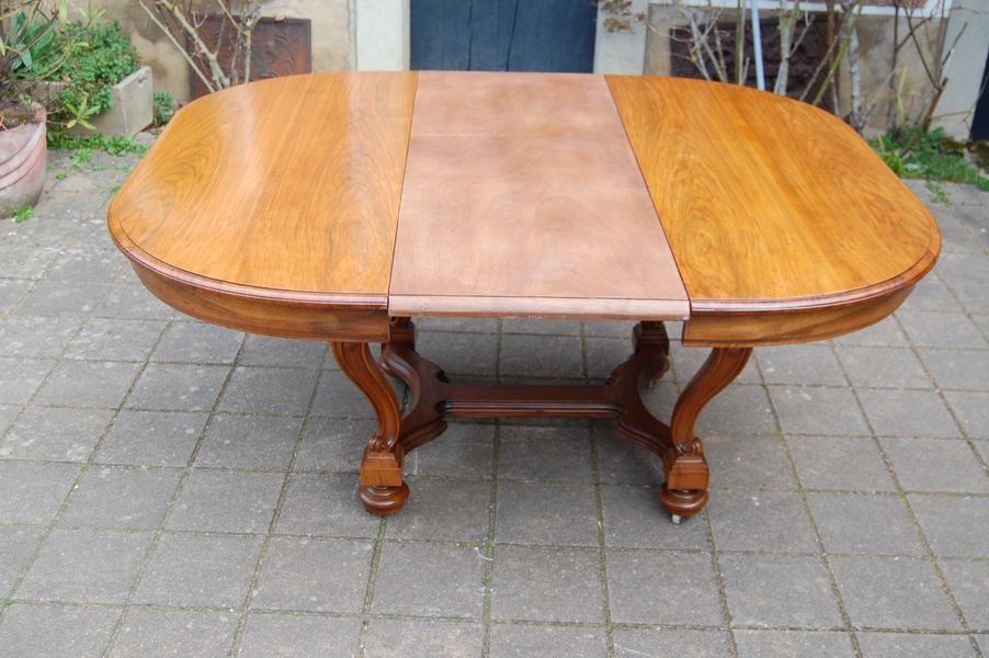 Napoleon III Walnut Table, Late 19th Century, 18 Place Settings, 5 Extensions-photo-4