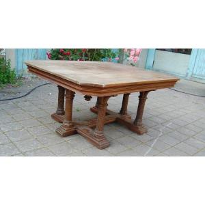 Napoleon III Oak Table With Six Extensions 18 Place Settings Late 19th Century