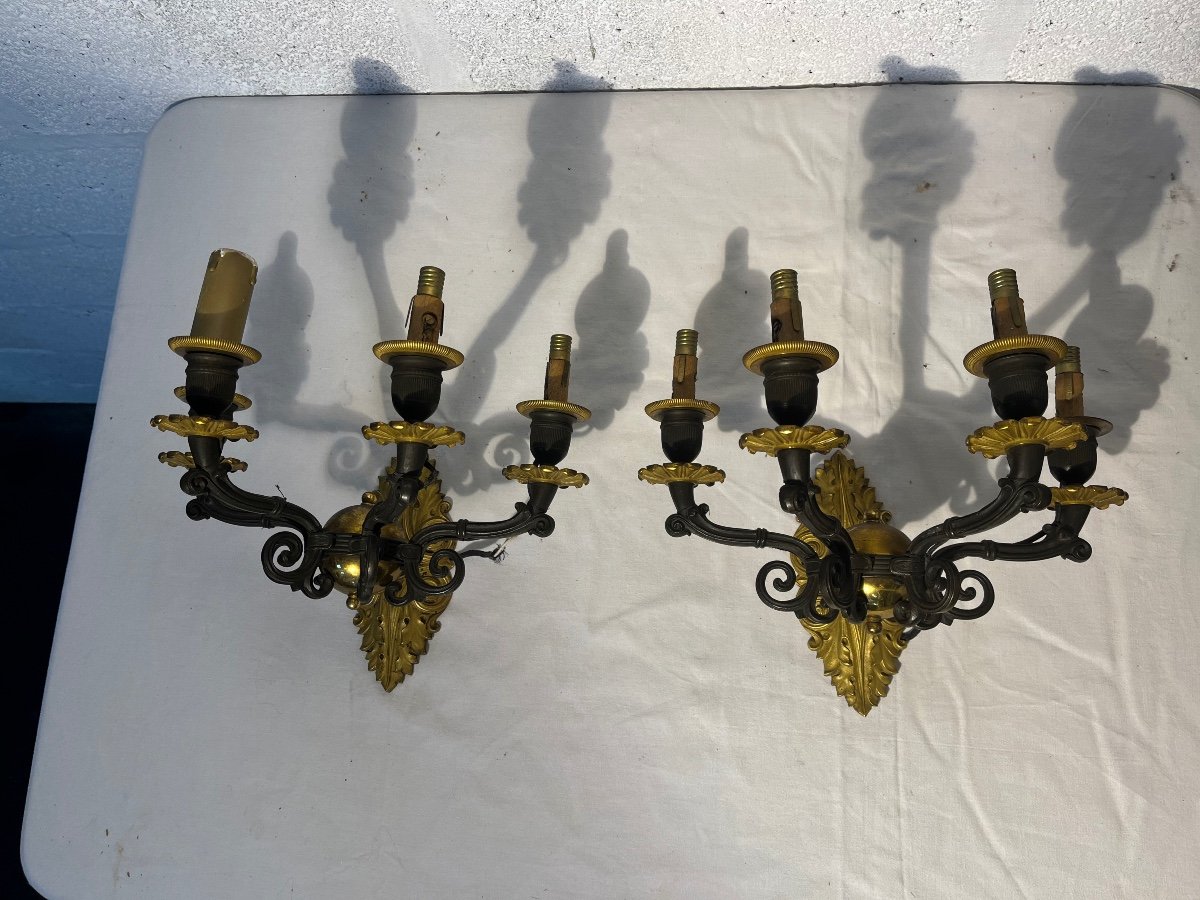 Pair Of Bronze Wall Lights