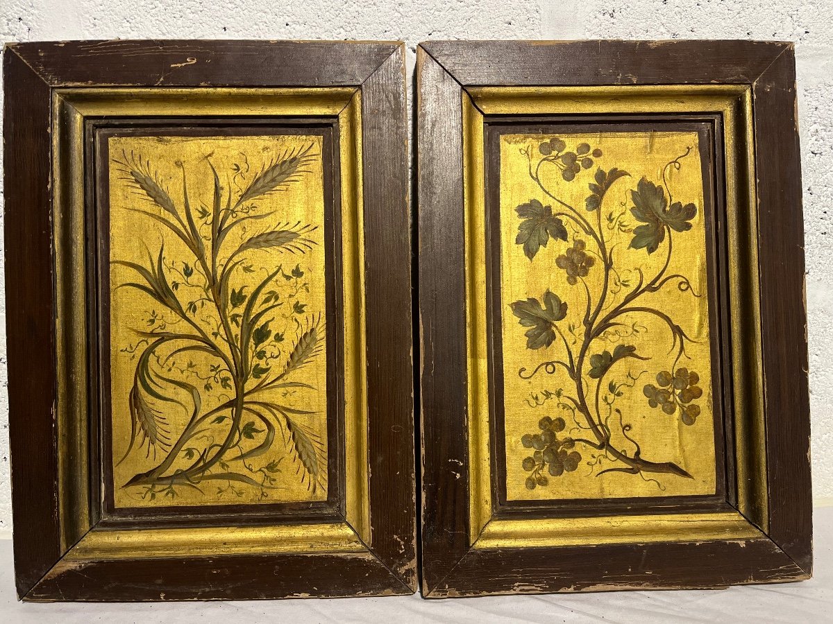 Pair Of Wheat Sheaf And Grape Panels