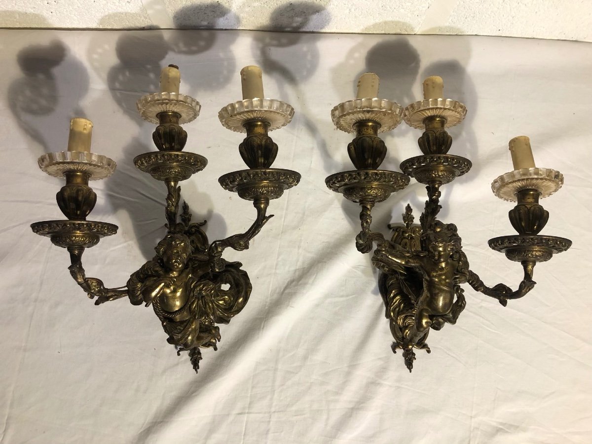 Pair Of Napoleon III Angel Wall Lights-photo-2