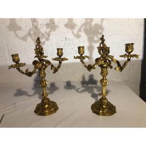 Pair Of Bronze Candelabra