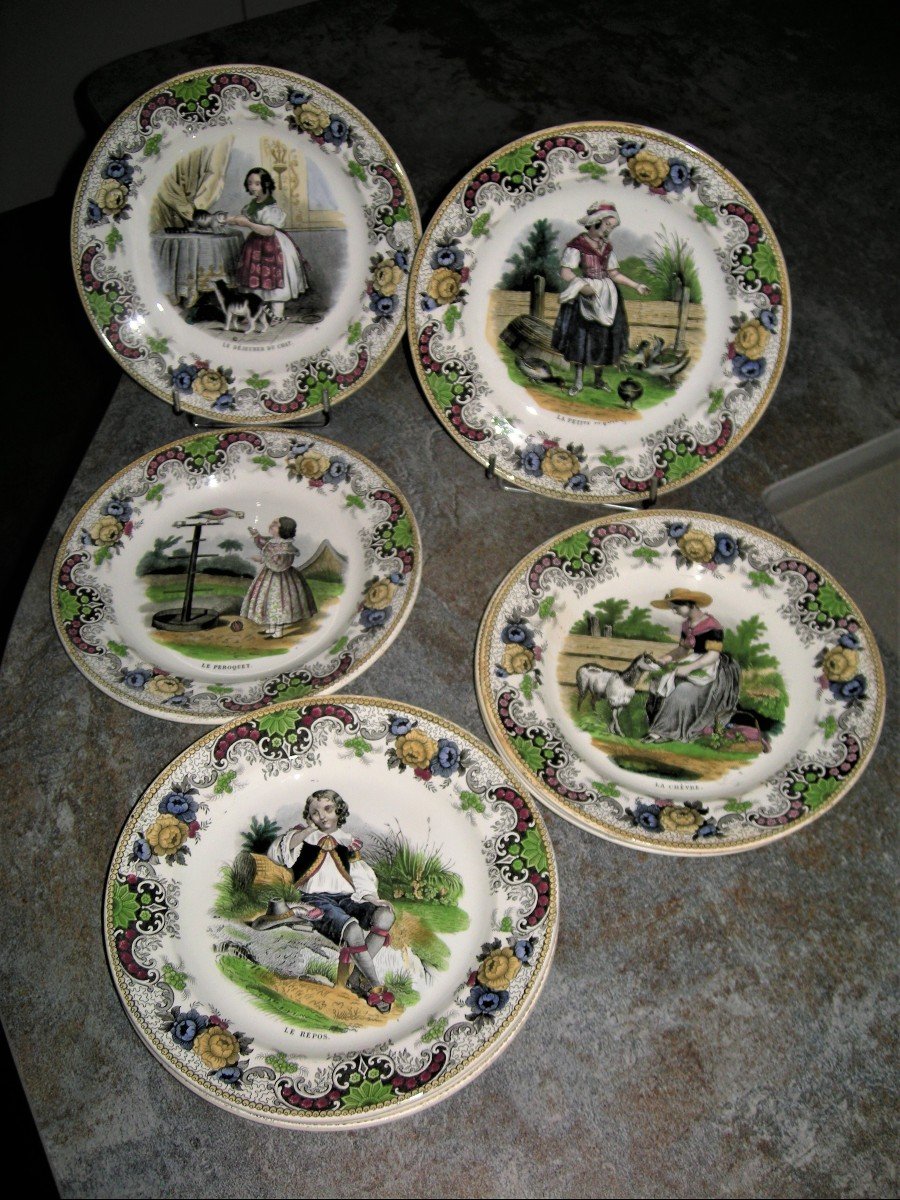 9 Opaque Porcelain Plates 1839 From Creil And Montereau-photo-2