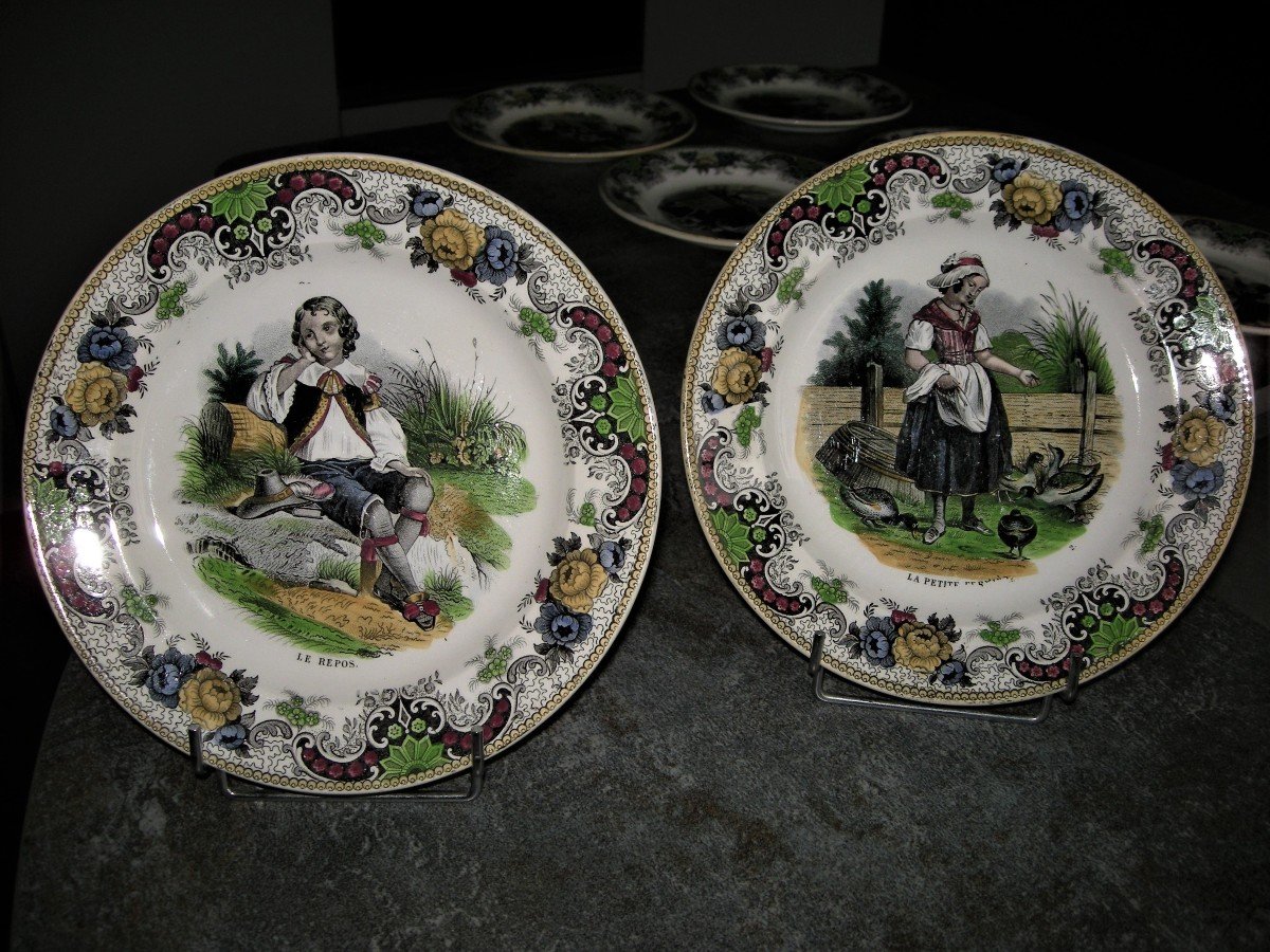 9 Opaque Porcelain Plates 1839 From Creil And Montereau-photo-3