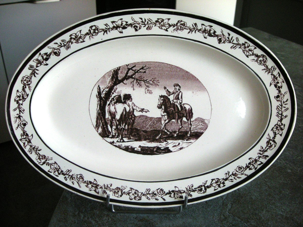 Fine Earthenware Oval Dish Grisaille Decor 1819 Montereau.