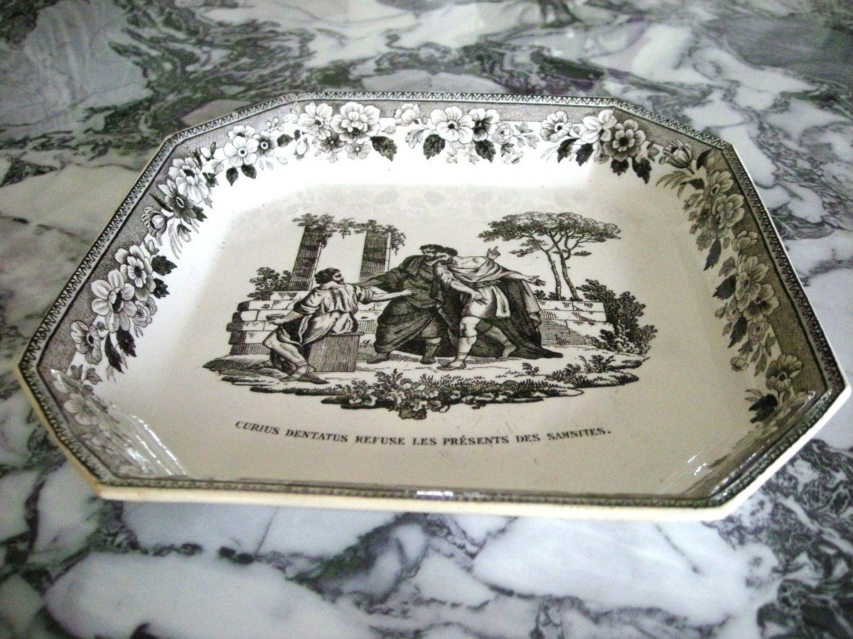 Fine Earthenware Square Dish 1819 Decor Grisaille Sign Montereau-photo-4