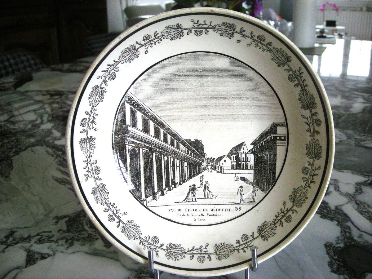 Fine Earthenware Round Dish 1824 Decor Grisaille From Choisy Le Roi