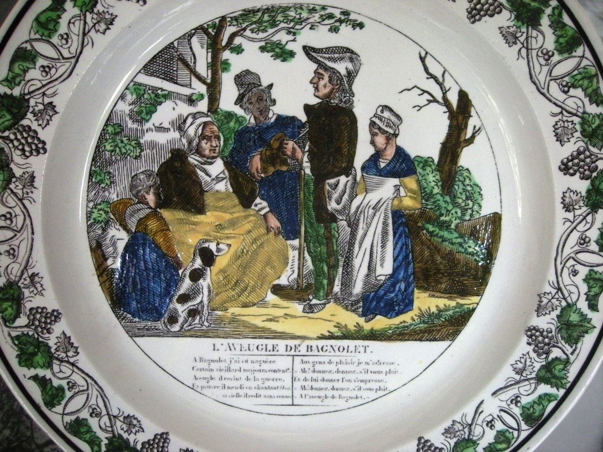 5 Fine Earthenware Plates On The Songs Of Beranger 1825 Montereau-photo-3