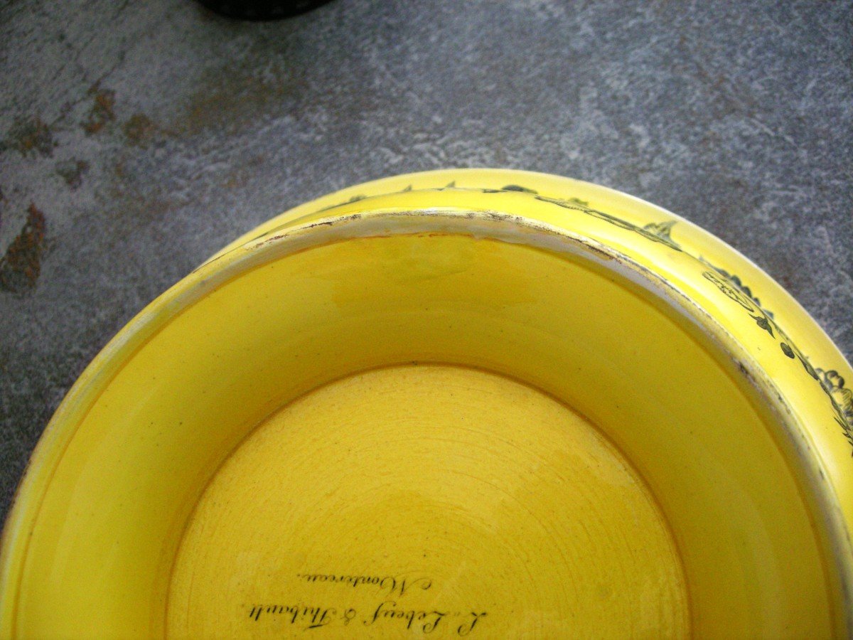 Yellow Fine Earthenware Pedestal Basin Circa 1833 From Montereau-photo-5