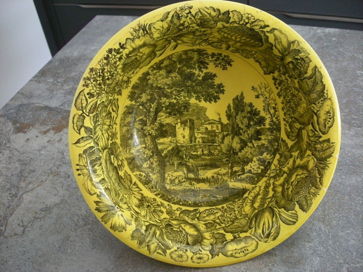 Yellow Fine Earthenware Pedestal Basin Circa 1833 From Montereau-photo-7